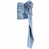 Картинка Юбка мини джинс сбоку сборка большой цветок + драпировка из ткани  от магазина LonnaMag