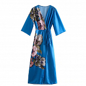 Картинка Платье халат на запах V вырез принт крупные цветы от магазина LonnaMag