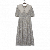 Картинка Платье миди крупный белый воротник короткий рукав принт мелкие цветочки от магазина LonnaMag