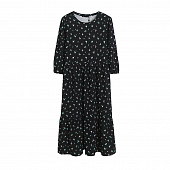 Картинка Платье клеш от талии голубые цветы на черном от магазина LonnaMag