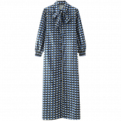 Картинка Платье миди прямое длинный рукав геометрический принт черные пуговицы от магазина LonnaMag