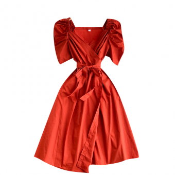 Платье мини на запах короткий объемный рукав + пояс в цвет 4 расцветки