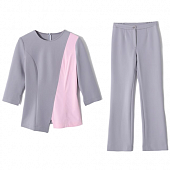 Картинка Комплект серый блуза розовая вставка + пямые брюки от магазина LonnaMag