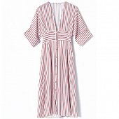 Картинка Платье миди розовые полосы золотые пуговицы пояс от магазина LonnaMag