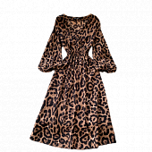 Картинка Платье миди V вырез длинный рукав крупный лео от магазина LonnaMag