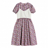 Картинка Платье короткий рукав с рюшами мелкий цветочный принт + топ с окантовкой от магазина LonnaMag