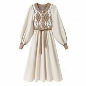 Картинка Платье миди вязяный верх как жилет в ромб пуговицы жемчужины от магазина LonnaMag