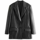 Картинка Пиджак эко кожа прямой вытачки карман с клапаном черные пуговицы от магазина LonnaMag