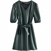 Картинка Платье миди эко кожа короткий рукав на резинке + пояс от магазина LonnaMag