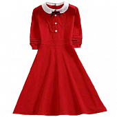 Картинка Платье школьное белый отложной воротник 3 жемчужные пуговицы бант длинный рукав  от магазина LonnaMag