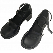 картинка Туфли Мэри Джейн толстый каблук круглый нос три ремешка от магазина LonnaMag