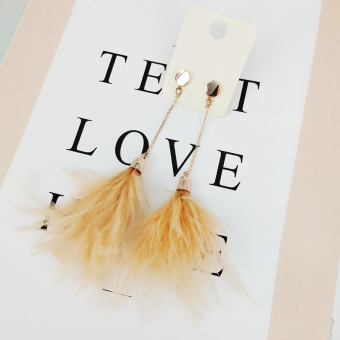 Серьги длинные цепочки на конце желтые перья