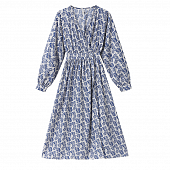 Картинка Платье миди шифон V вырез длинный рукав принт растения от магазина LonnaMag