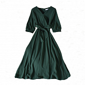 Картинка Платье миди грудь на запах рукав 2/4 однотон пояс от магазина LonnaMag