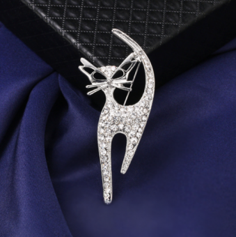 Брошь в стразах - кот