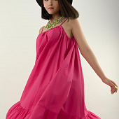 Картинка Платье длинный широкий сарафан внизу волан пояс-коса от магазина LonnaMag