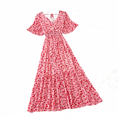 Картинка Платье макси юбка клеш грудь на запах - сердца на веточках от магазина LonnaMag