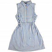 Картинка Платье мини без рукавов верх рубашкой бело-синие полосы + пояс от магазина LonnaMag