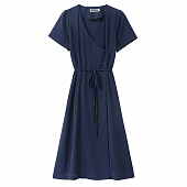 Картинка Платье миди V вырез короткий рукав 3 пуговицы сбоку + тонкий пояс от магазина LonnaMag