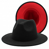 картинка Шляпа черная фетр хомбург + цветная изнанка снизу от магазина LonnaMag