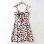 Картинка Платье мини грудь на сборке с завязкой принт красные цветы от магазина LonnaMag