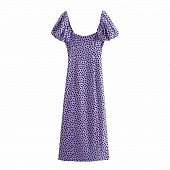 Картинка Платье миди квадратный вырез крупный горох короткий объемный рукав от магазина LonnaMag