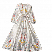 Картинка Платье с поясом миди цветной принт птицы и цветочки от магазина LonnaMag