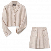 Картинка Комплект бежевый твид пиджак + мини юбка винтажные пуговицы от магазина LonnaMag
