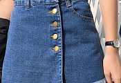 Юбка-шорты джинс 5 пуговиц необработанны край