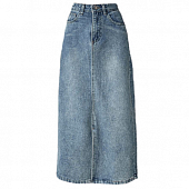 Картинка Юбка джинс макси прямая спереди разрез выстиранная от магазина LonnaMag