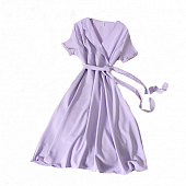 Картинка Платье миди грудь на запах с отворотом короткий рукав однотон пояс от магазина LonnaMag