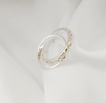 Кольцо двойное Неразлучники простое + в стразах