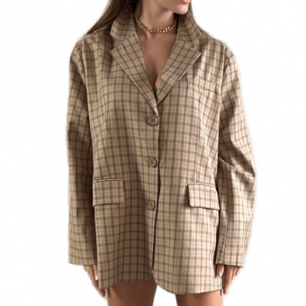 Пиджак oversize 3 пуговицы карман под платок - клетка