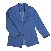 Картинка Пиджак синий приталенный без застежек полосатая вставка на манжетах от магазина LonnaMag