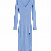 Картинка Платье трикотажное в рубчик V-образный вырез и боковой разрез от магазина LonnaMag