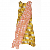 Картинка Платье макси без рукавов микс 2 ткани желтая и розовая клетка от магазина LonnaMag