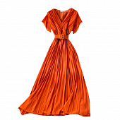 Картинка Платье миди плиссе короткий полупрозрачный рукав + пояс однотон от магазина LonnaMag