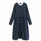 Картинка Платье школьное длинный рукав пуговицы белый воротник цветные строчки клетка  от магазина LonnaMag