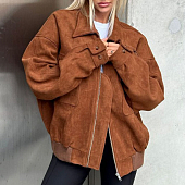 Картинка Куртка коричневая замшевая на молнии 2 кармана с клапанами пуговицы от магазина LonnaMag