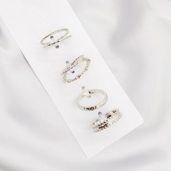 Кольца набор 6 шт тонкие крученые стразы рельеф