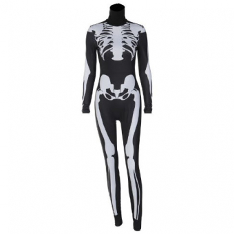 Комбинезон черный принт скелет хэллоуин косплей