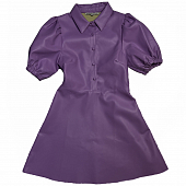 Картинка Платье эко-кожа мини юбка клеш рукав фонарик пуговицы воротник от магазина LonnaMag