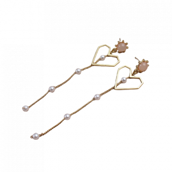 Серьги длинные бусины на цепочке + сердце