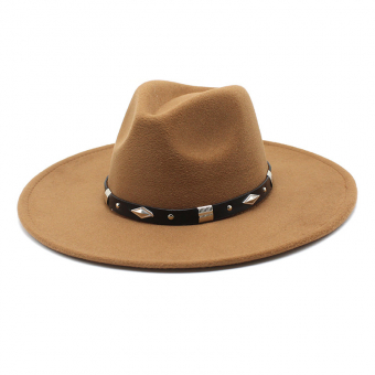Шляпа фетр поля 9,5см черный кожаный ремень пряжки ромб