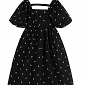 Картинка Платье мини чб пышное короткий объемный рукав полоса на спине принт цветочки от магазина LonnaMag