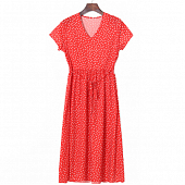 Картинка Платье миди короткий рукав (красное с белым горошком) от магазина LonnaMag