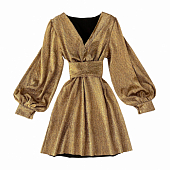 Картинка Платье металлизированная ткань мини V-вырез рукав-фонарик от магазина LonnaMag