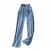 Картинка Джинсы широкие прямые синий акцет по бокам пояс карманы от магазина LonnaMag