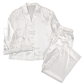 Картинка Костюм атласный рубашка один карман + топ треугольные чашки + штаны от магазина LonnaMag