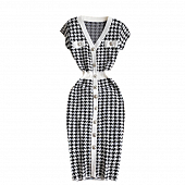 Картинка Платье миди трикотаж короткий рукав v - вырез принт гусиная лапка от магазина LonnaMag